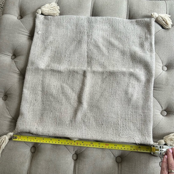 2 Covers | 1 Abstract Botanical Throw Pillow Cover & 1 Plain Linen with Tassels - Picture 5 of 12